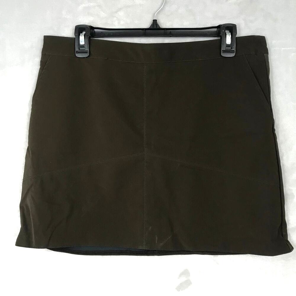 Y2K Shinestar Faux Leather Skirt XL Ribbed Pockets Academia Western Army Olive